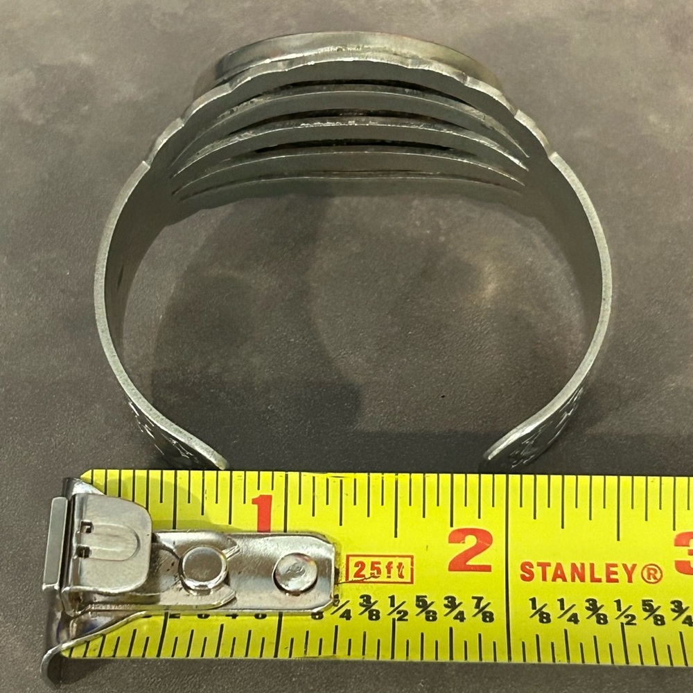 Vtg Antique Fred Harvey Era Navajo-Silver Cuff bracelet, 1923 US Peace Dollar - Picture 12 of 15
